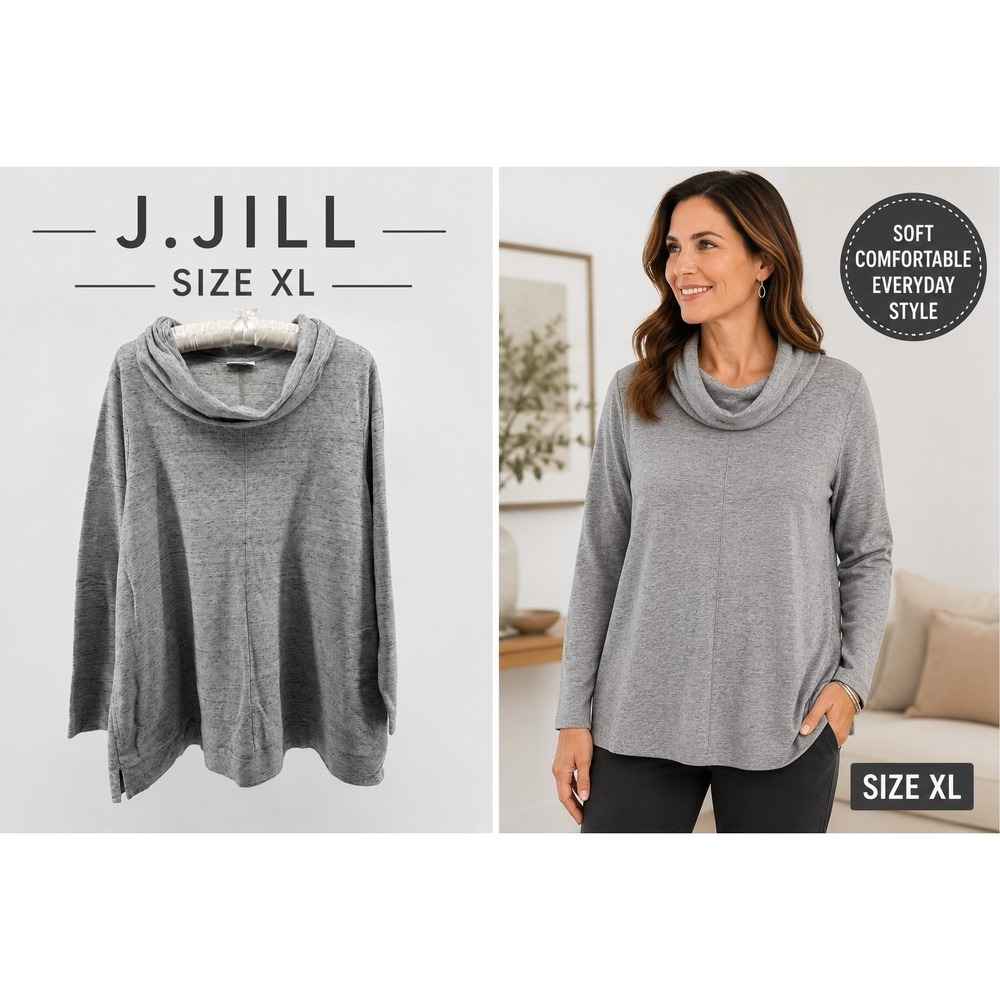 J. Jill Gray Cowl Neck Tunic Top Womens XL Petite Cozy Minimalist Casual Soft